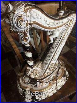Rare Beautiful Old Capodimonte Porcelain Harp Lamp Angel Cherub Cupid 24 Tall