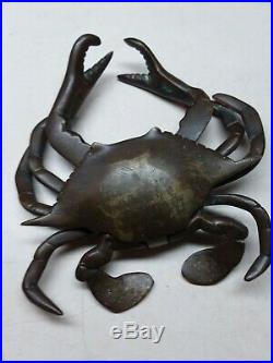 Rare Beautiful Patina Antique Bronze Copper Well Crab Inkwell moving claws