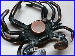 Rare Beautiful Patina Antique Bronze Copper Well Crab Inkwell moving claws