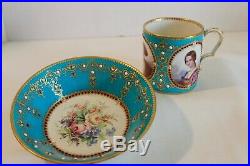 Rare & Beautiful Sevres Jeweled Portrait Cup & Saucer 19th Century