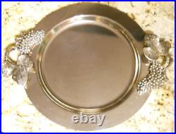 Rare Beautiful Unsigned Towle Silver -plated Round Tray Pewter Grapes & Leaves