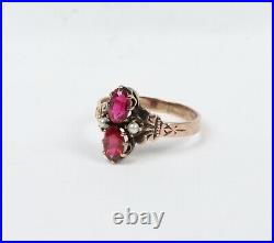 Rare Beautiful Victorian Ruby Seed Pearl 9K Rose Gold Ring