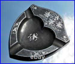 Rare Beautiful Victorian Solid Silver Inlaid Shield Shape Cigar Holder-tray