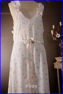 Rare & Beautiful Vtg 1930s Rose Print Bias Gown Nightdress Negligee Tea Dress 38