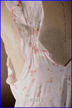 Rare & Beautiful Vtg 1930s Rose Print Bias Gown Nightdress Negligee Tea Dress 38