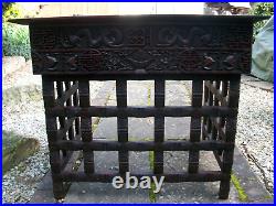 Rare Beautifully Carved Chinese Antique Folding Capaign Table