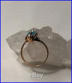 Rare Delicate And Beautiful Victorian Turquoise & Pearl Ring Rose Gold Sz. 5.25