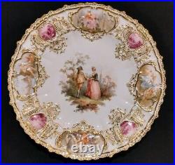 Rare Early MEISSEN Cabinet Plate Watteau Handpainted Beauty & Complex 6 versions
