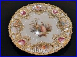Rare Early MEISSEN Cabinet Plate Watteau Handpainted Beauty & Complex 6 versions