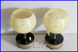 Rare French Mid Century Table Lamps With Beautiful Marbled Glass Shades, Pair