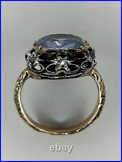 Rare Georgian 18ct Gold 6.5ct Natural Sapphire Diamond Ring Antique 18th Century