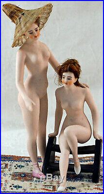 Rare German Bisque Double Figure Bathing Beauty Figurine by Galluba & Hoffman