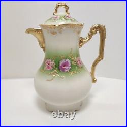 Rare HTF Antique Limoges Beautiful HP Cabbage Rose Gold Gilt Chocolate Tea Pot