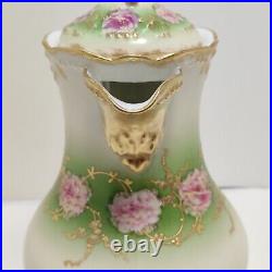 Rare HTF Antique Limoges Beautiful HP Cabbage Rose Gold Gilt Chocolate Tea Pot