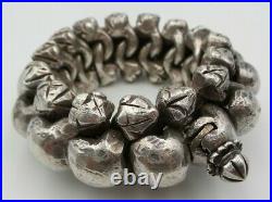 Rare Heavy Antique 19th Century Rajastan India Sterling Silver Tribal Bracelet