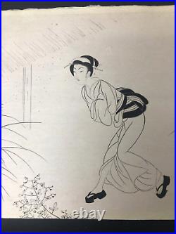 Rare Japanese Ink Woodblock Print Komura Settai Beauty Osen