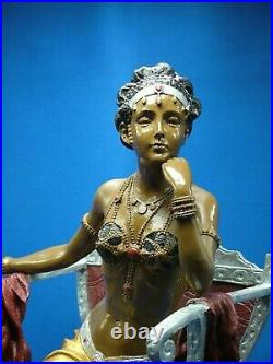 Rare Large Beautiful Bronze Figure of a Cold Painted Dancer Seated Signed