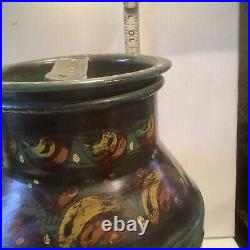 Rare Large Beautiful Peter Ompir Antique Tole Pot / Milk Can Birds & Pears