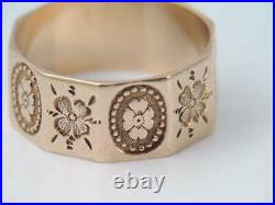 Rare Lg. Jr Wood & Son Solid 10k Rose Gold Carved Wedding Band Ring 9 1/4 Flower