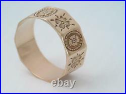 Rare Lg. Jr Wood & Son Solid 10k Rose Gold Carved Wedding Band Ring 9 1/4 Flower