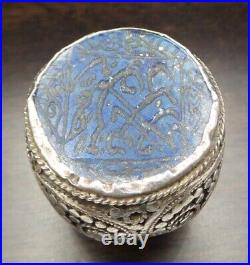 Rare Massive Antique Oriental Silver & Blue Gemstone Seal / Signet Ring