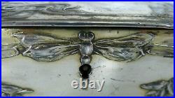 Rare Old Art Nouveau Antique Pewter Beautiful Jewelry Box