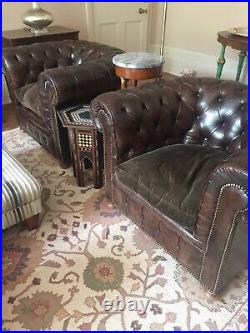 Rare Pair Of Beautiful Antique Leather Chesterfield Club Chairs (PAIR)