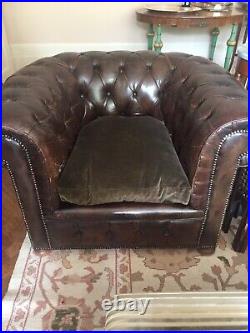 Rare Pair Of Beautiful Antique Leather Chesterfield Club Chairs (PAIR)
