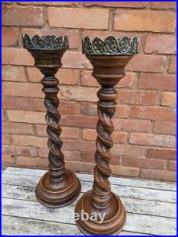 Rare Pair of Beautiful Oak barley twisted with Brass tops Circa 1900's