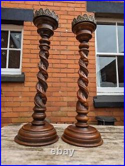 Rare Pair of Beautiful Oak barley twisted with Brass tops Circa 1900's