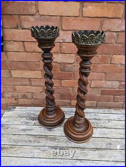 Rare Pair of Beautiful Oak barley twisted with Brass tops Circa 1900's