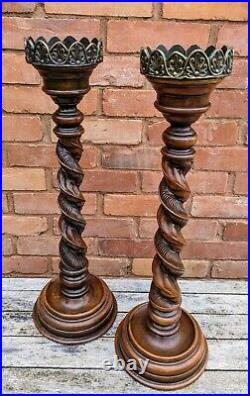 Rare Pair of Beautiful Oak barley twisted with Brass tops Circa 1900's