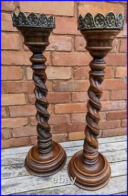 Rare Pair of Beautiful Oak barley twisted with Brass tops Circa 1900's