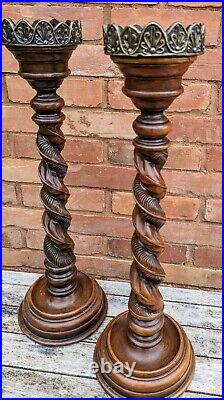 Rare Pair of Beautiful Oak barley twisted with Brass tops Circa 1900's