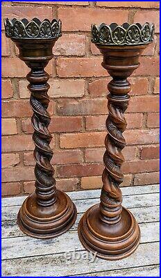 Rare Pair of Beautiful Oak barley twisted with Brass tops Circa 1900's