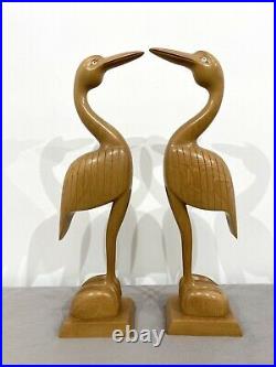 Rare Pear Wood Arts & Crafts Beautiful Pair of Tall Carved HERONS Birds