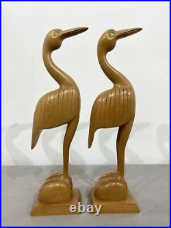 Rare Pear Wood Arts & Crafts Beautiful Pair of Tall Carved HERONS Birds