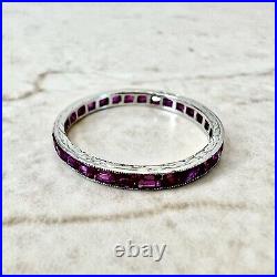 Rare Platinum Antique Art Deco Natural Ruby Band Ring Birthday Gift For Her