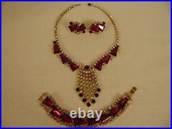 Rare Red Juliana Delizza & Elster Necklace Bracelet Earrings In Original Case