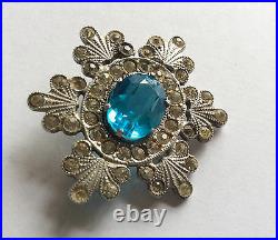 Rare! Russian Very Beautiful antique silver 875 brooch with big natural Topaz