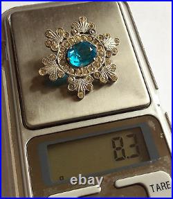 Rare! Russian Very Beautiful antique silver 875 brooch with big natural Topaz