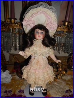Rare Small Antique Sonnenberg French Doll in Beautiful Silk Costume