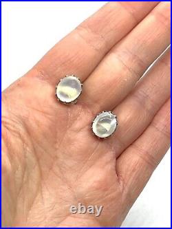 Rare Stunning Antique Victorian Sterling Silver Moonstone Stud Earrings
