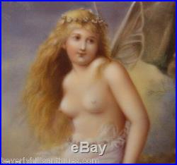 Rare Superb Beautiful Antique Nude Fairy Painted Porcelain Plaque Signed Wagner