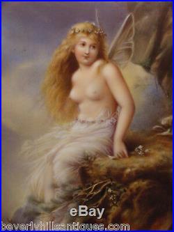 Rare Superb Beautiful Antique Nude Fairy Painted Porcelain Plaque Signed Wagner