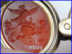 Rare Victorian 14k Gold Intaglio Wax Seal Stamp Watch Fob Double Sided Pendant