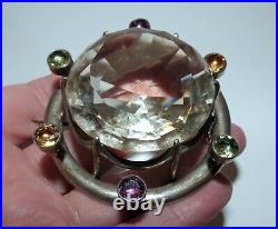 Rare Victorian Silver Scottish Huge Rock Crystal & Foiled Crystal Brooch Beauty