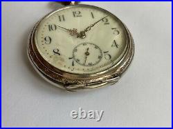 Rare Vintage Antique Beautiful Silver 0.800 +g Pocket Watch Dirose Cylinder 10