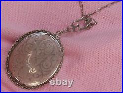 Rare Vintage Art Deco Rhodium Compact Locket Long Sterling Silver Chain Necklace