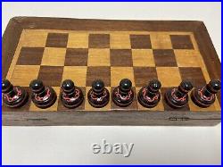 Rare Vintage USSR Chess Set Hand Painted Beautiful Wooden Antique Chess 25x25 cm
